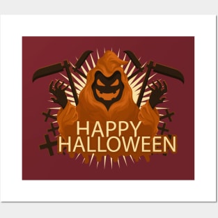 Happy Halloween Pumpkin Ghost Posters and Art